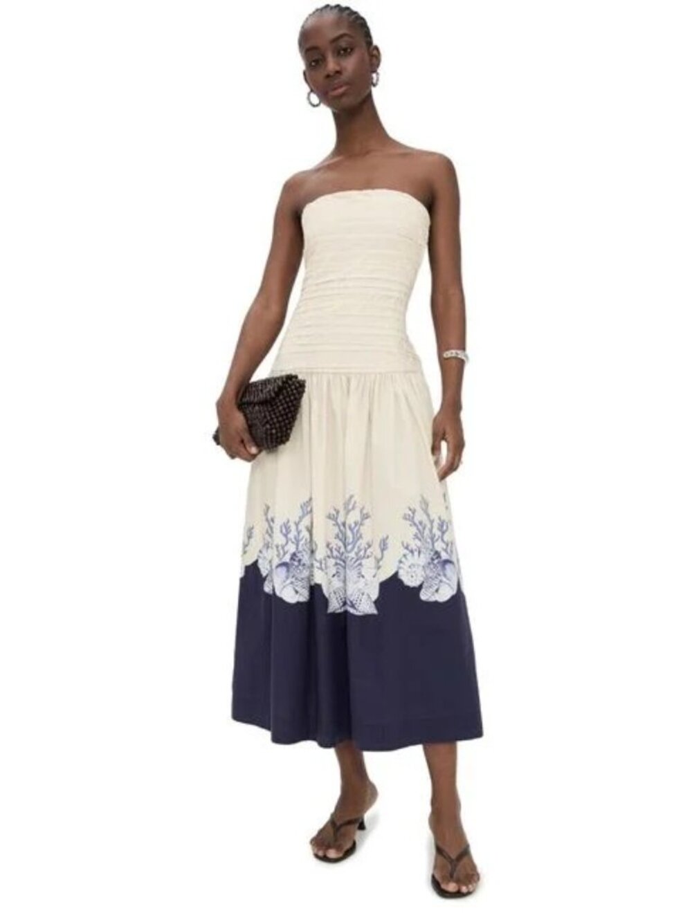 NWT Carolina K Malla Marine Print Strapless Maxi Dress Size L